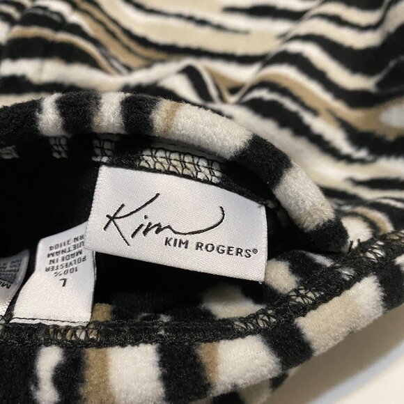 Kim Rogers Vest Womens Large Reversible Animal Print Fleece Pockets Black White - Picture 3 of 11